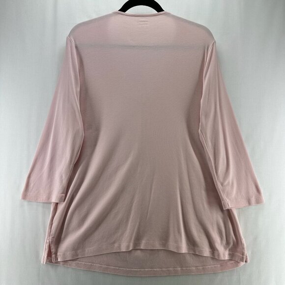 Lands End Top Womens Sz M Supima Micro Modal 3/4 Sleeve Notch Neck Tunic Pink - Picture 2 of 11